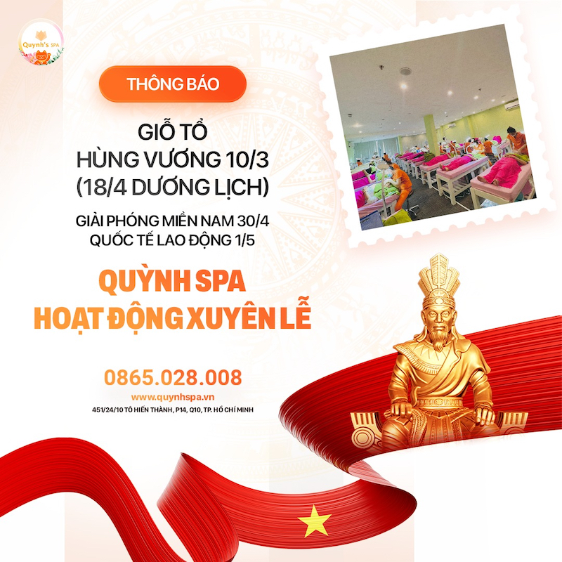 Quynh's Spa thông báo nghỉ lễ 30/04 và 01/05/2024